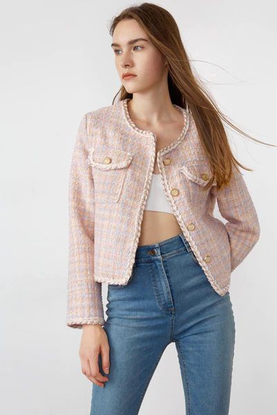 Alfy Pink Round Neck Jacket | J.ING