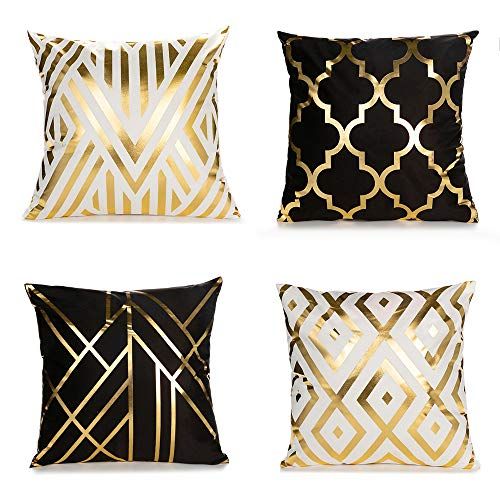 ZLINA Home Decorative Set of 4 Throw Pillow Covers Gold Foil Pillow Covers 18 ×18 Inch Geometric Squ | Amazon (US)