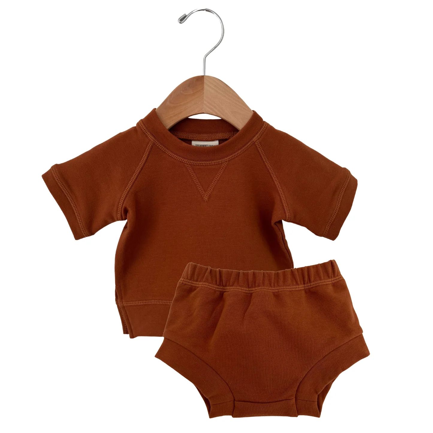 French Terry Short Sleeve Crew Set, Caramel | SpearmintLOVE