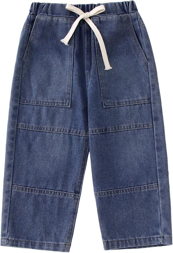IZYJOY Toddler Boy Baggy Jeans Kids Straight Wide Leg Denim Pants Tractor Embroidery Loose Casual... | Amazon (US)