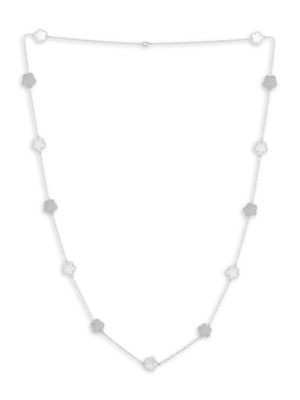 JanKuo Flower Rhodium Plated, Mother-Of-Pearl &amp; Cubic Zirconia Station Necklace on SALE | Sak... | Saks Fifth Avenue OFF 5TH