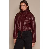 Burgundy PU Bubble Hem Funnel Neck Jacket | PrettyLittleThing US