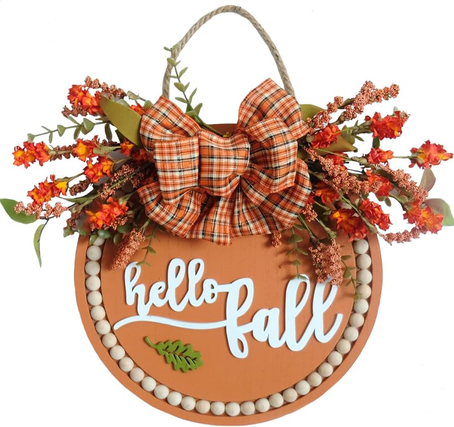 idyllic Welcome Sign for Front Door Wreath\uff0c16 Inch fall Wreath Farmhouse Wood Beads Door Sig... | Amazon (US)