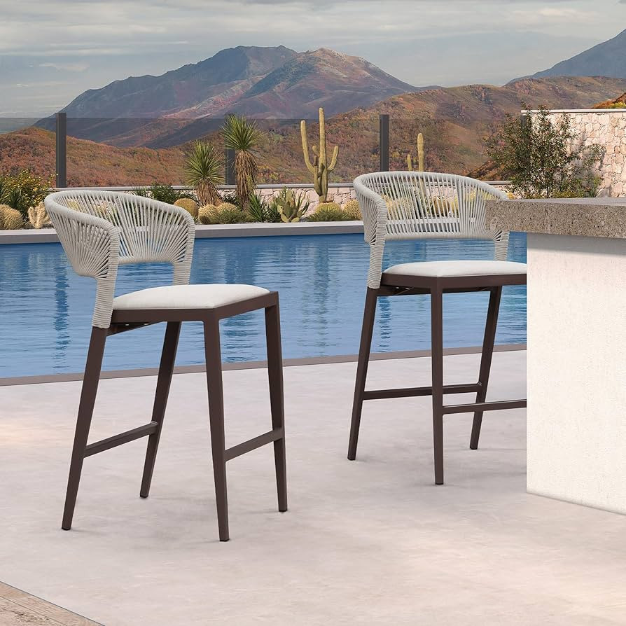 PURPLE LEAF Counter Height Bar Stool Set of 2 Outdoor Bar Stools Modern Bar Height Stools Wicker ... | Amazon (US)