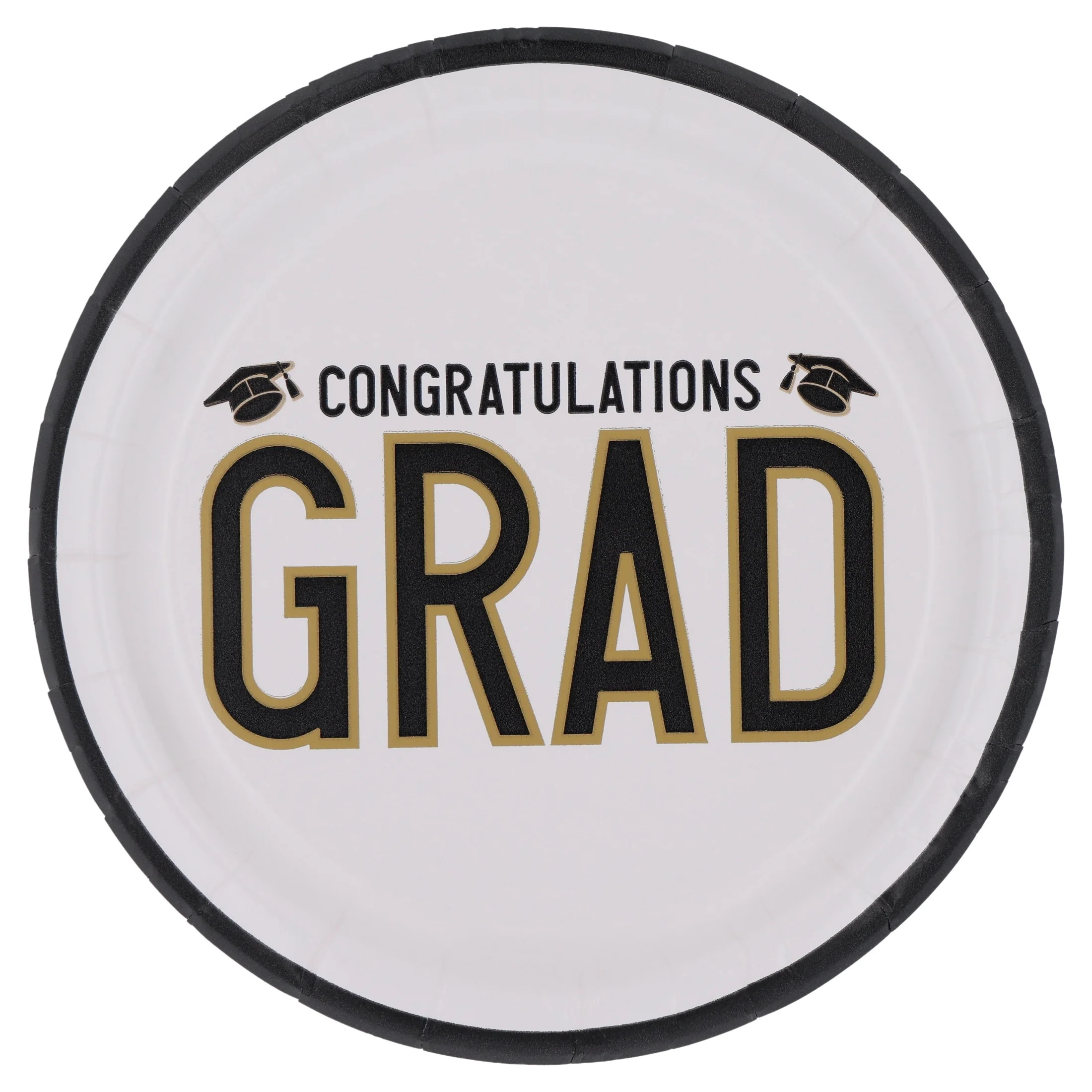 Black/Gold/White Congratulations Grad Disposable Paper Plates, 7", 8 Count, Graduation by Way To ... | Walmart (US)