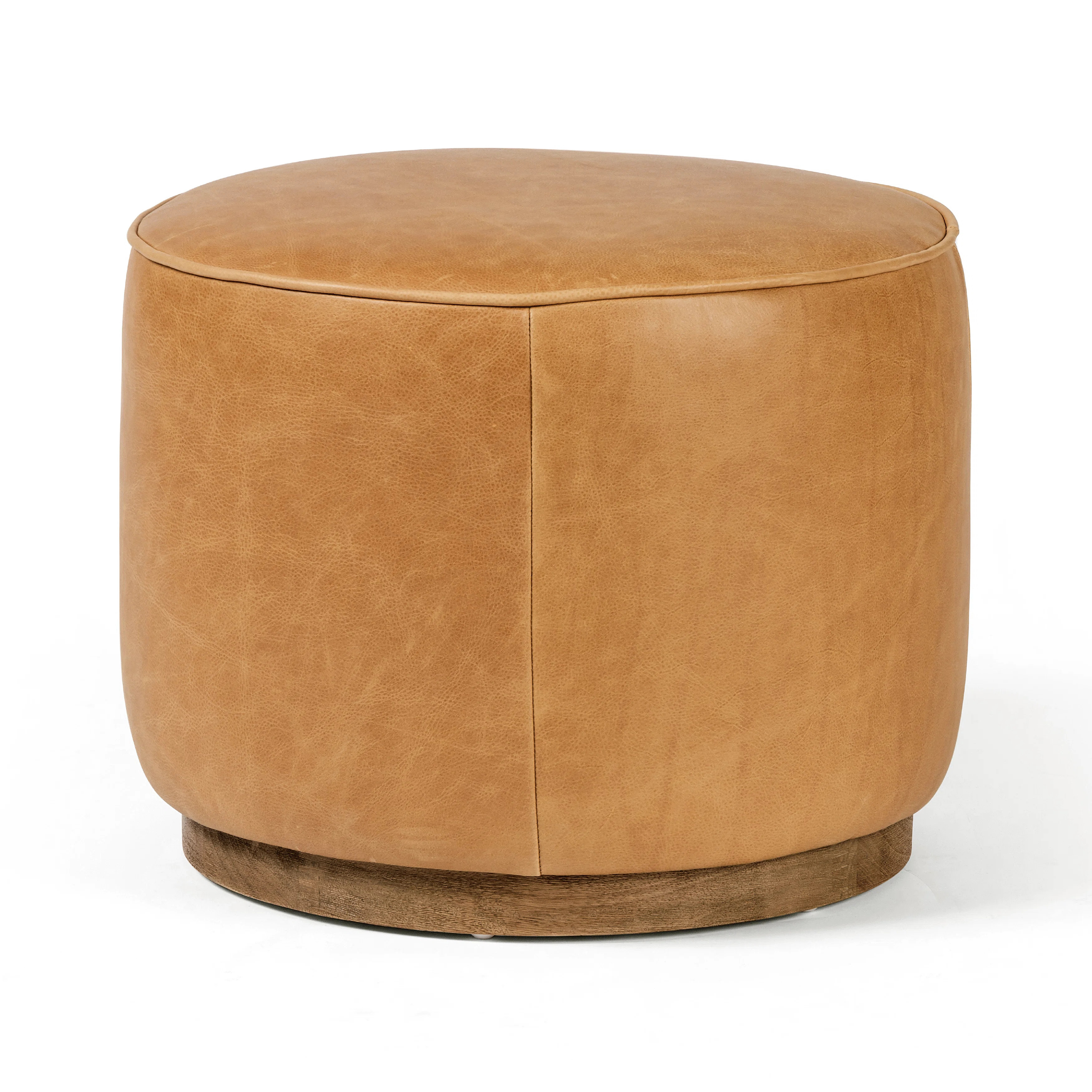 Four Hands Sinclair 22" Wide Genuine Leather Round Pouf Ottoman | Perigold | Perigold