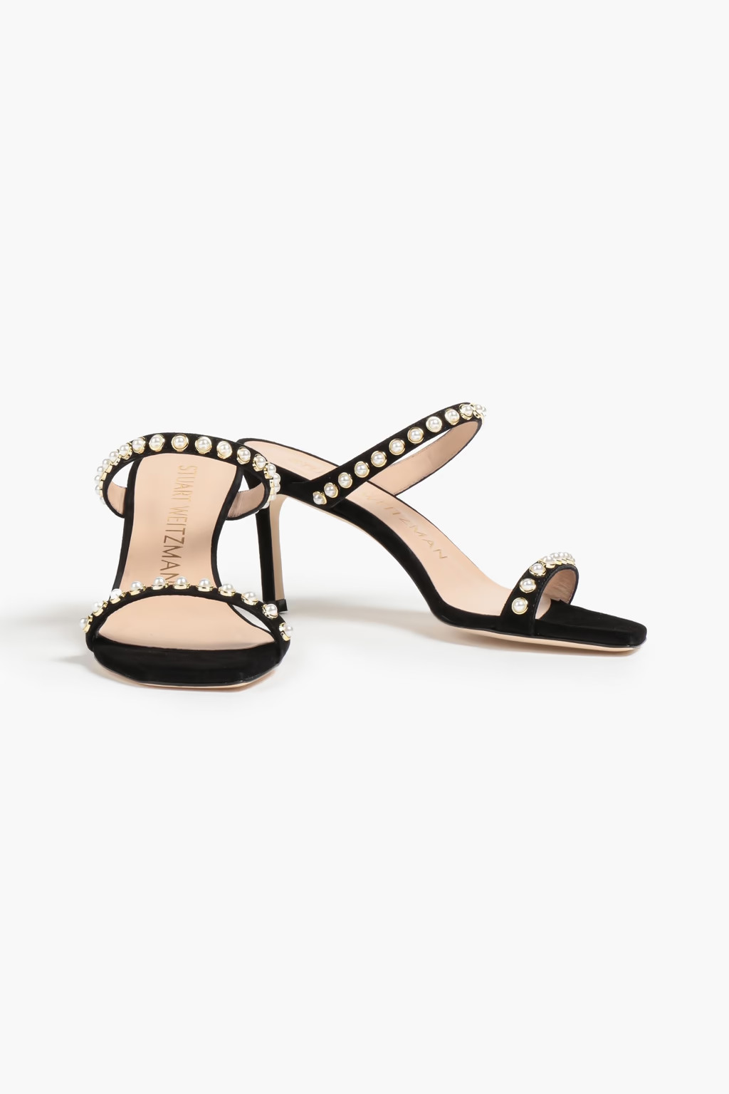 Black Aleena faux pearl-embellished suede sandals | STUART WEITZMAN | THE OUTNET | The Outnet (US and CA)