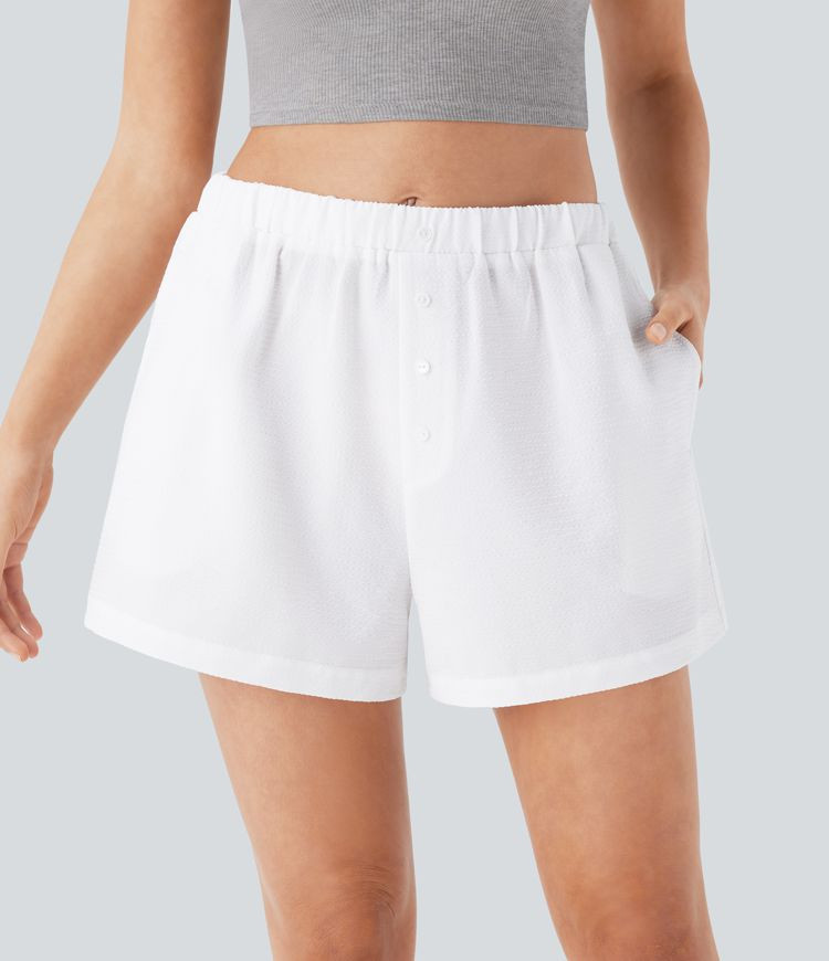 Women’s Mid Rise Decorative Button Side Pocket Lounge Shorts - Halara | HALARA