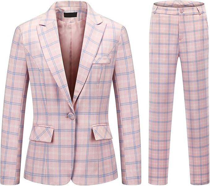 Womens 2 Piece Plaid Suits Set Business Office One Button Blazer Jacket Casual Long Sleeve Pant S... | Amazon (US)