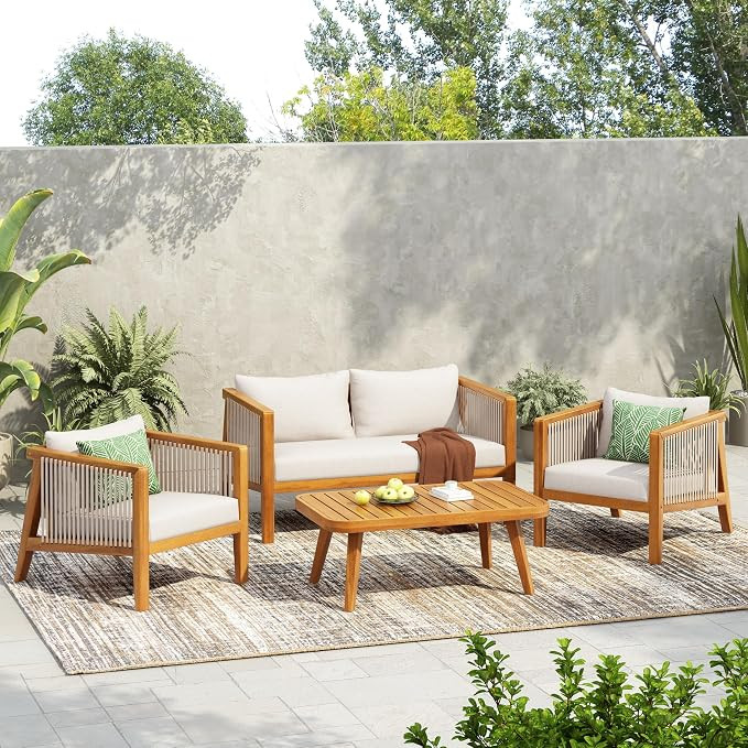 Christopher Knight Home Silas 4-Seater Patio Furniture Set with Removable Cushion, 4 Piece Outdoo... | Amazon (US)