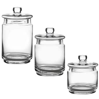 WHOLE HOUSEWARES Glass Apothecary Jars with Lids - Set of 3 for Bathroom Storage, Qtip & Cotton S... | Amazon (US)