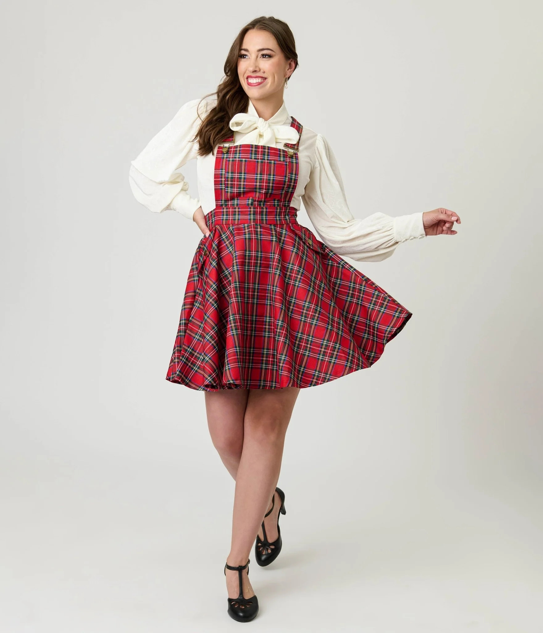 Unique Vintage Red Plaid Brionne Pinafore Skirt | UniqueVintage