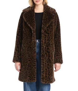 Vince Camuto Faux Fur Leopard Print Dramatic Notch Collar Coat | Dillard's | Dillard's