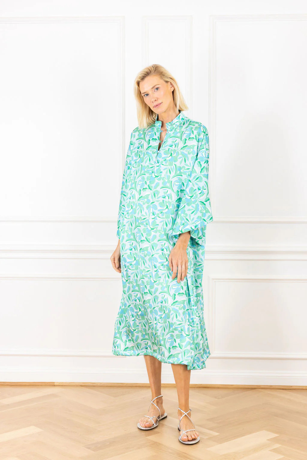 Spearmint Floral Satin Maxi Caftan | La Vie Style House