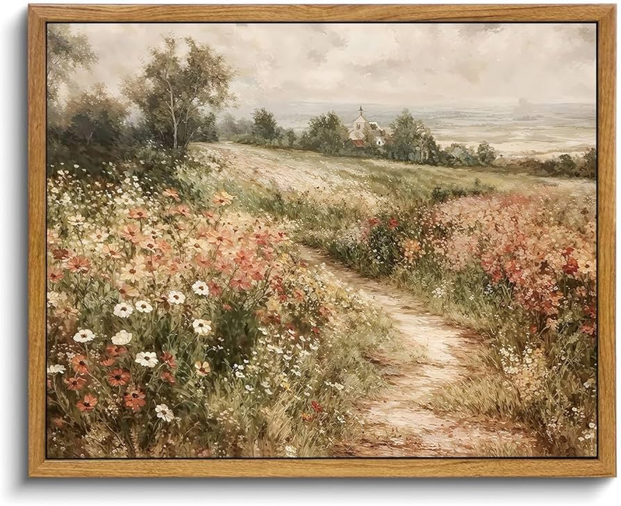 OIQArtOIQ Framed Canvas Wall Art,Vintage Decor,Landscape Nature Country Wildflower Paintings Cott... | Amazon (US)