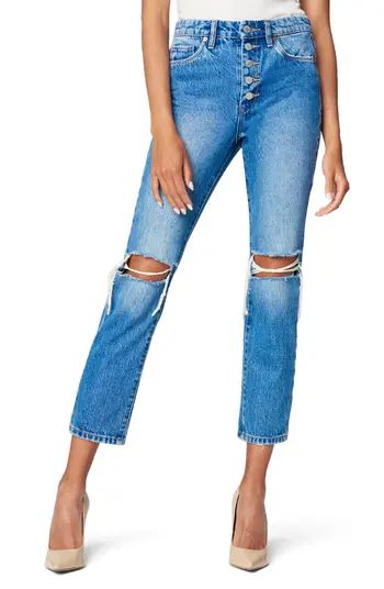 BLANKNYC Madison Ripped Exposed Button Fly Crop Nonstretch Jeans | Nordstrom | Nordstrom