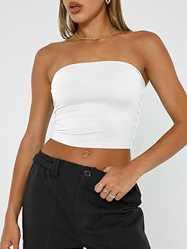 Trendy Queen Womens Tube Tops Strapless Crop Tops Basic Backless Sleeveless Bandeau Going Out Cut... | Amazon (US)