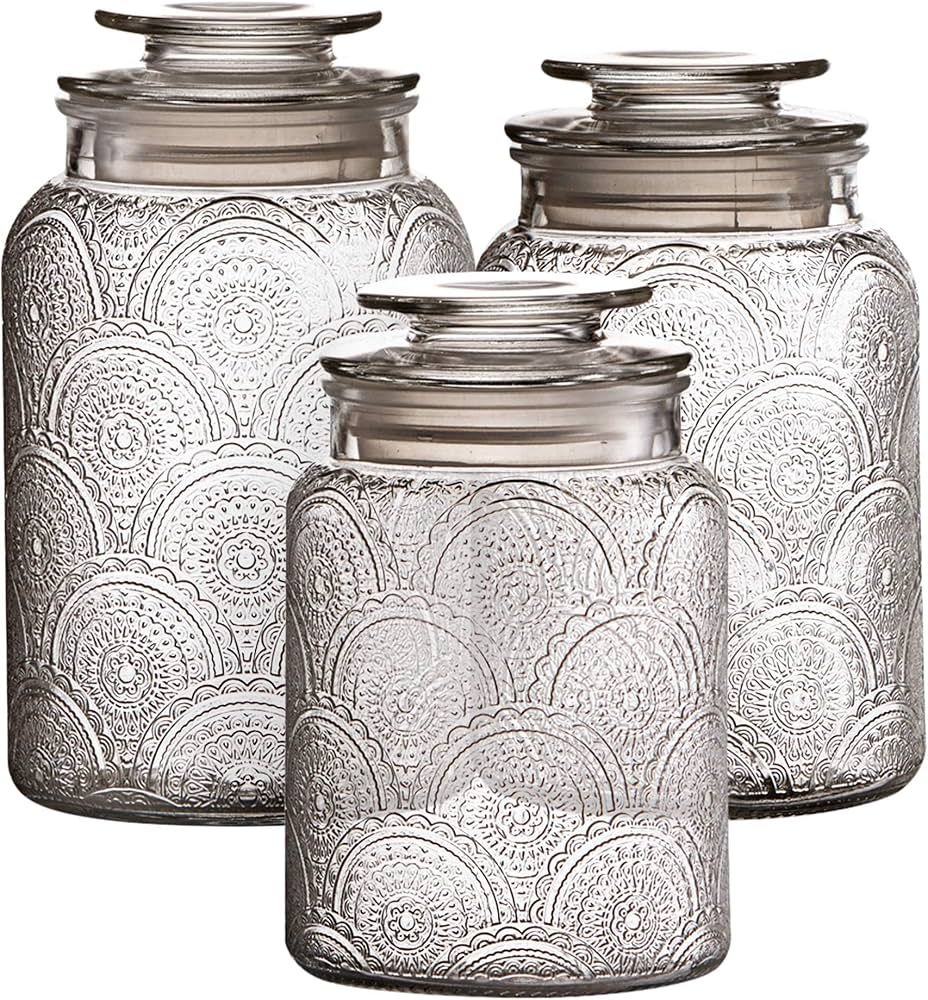 Style setter Canister Set 3-Piece Glass Jars in 34oz, 44oz & 54oz Retro Design w/Airtight Lids fo... | Amazon (US)