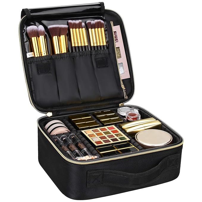 Travel Makeup Case,Chomeiu- Professional Cosmetic Makeup Bag Organizer Makeup Boxes With Compartm... | Amazon (US)