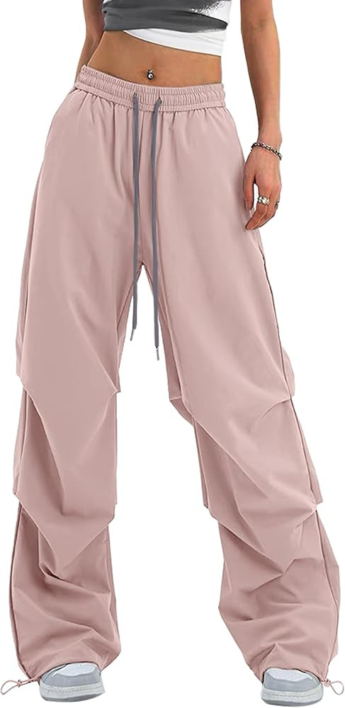 Women's Casual Parachute Pants Baggy Hiking Pants Drawstring Elastic Waist Track Y2K Trousers | Amazon (US)