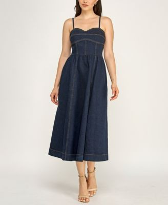 Rare Women's Indigo Denim Sweetheart Midi Dress - Denim | Macy's