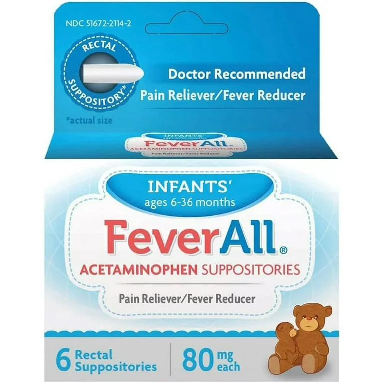 Feverall Infant Acetaminophen Suppositories 6 Rectal Suppositories 80mg Each Pain Reliever/Fever ... | Walmart (US)