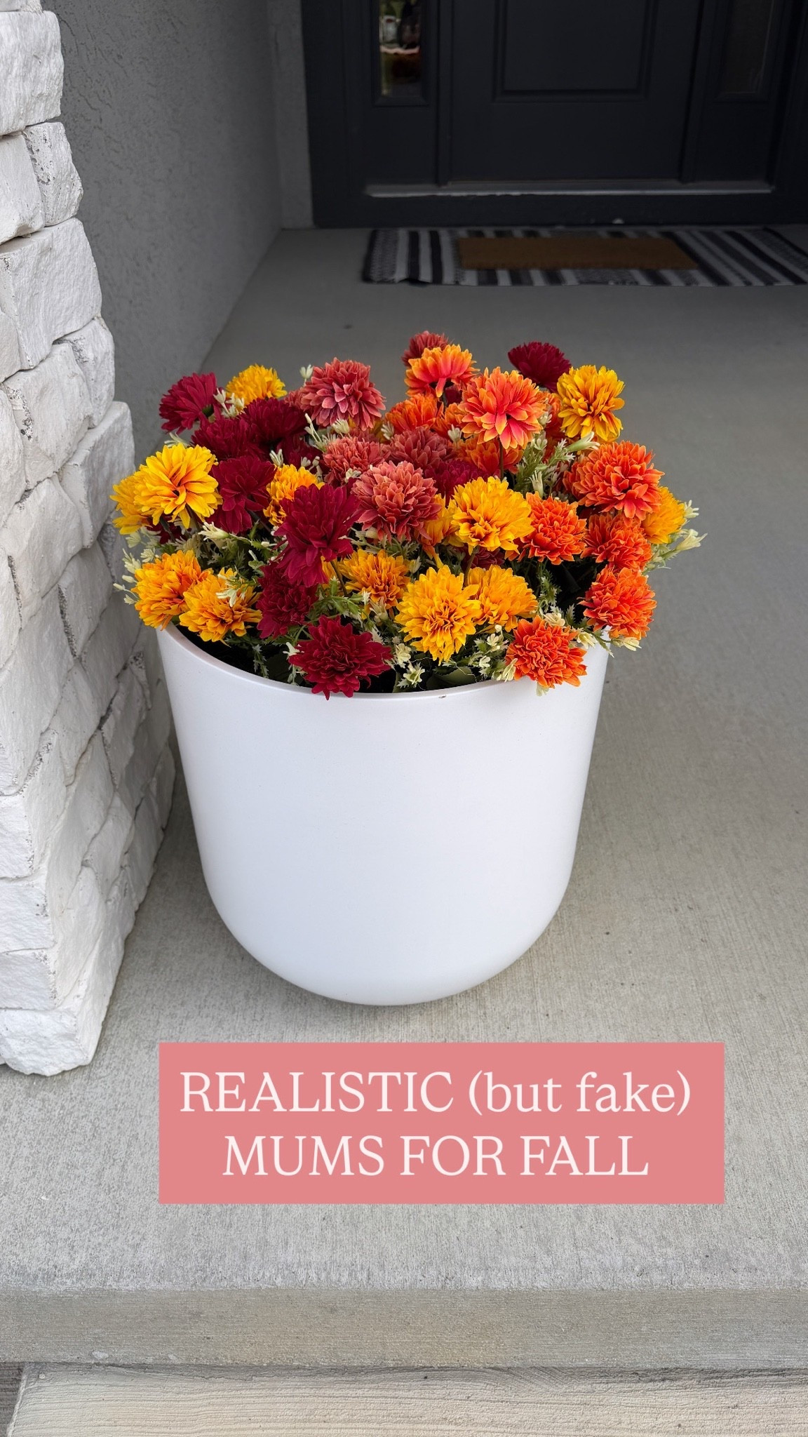 Obsessed with these artificial mums! They look so realistic and cannot be killed YAY lol

Linked our planters too- I’d get two packs of mums to fill the 2 15” pots 

Porch decor

#LTKSeasonal #LTKHome