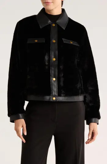 Rebecca Minkoff Faux Leather Trim Faux Fur Jacket in Black at Nordstrom Rack, Size X-Small | Nordstrom Rack