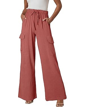 EVALESS Women Wide Leg Cargo Pants Summer Casual Drawstring Waist Lounge Trousers 2026 Beach Vaca... | Amazon (US)
