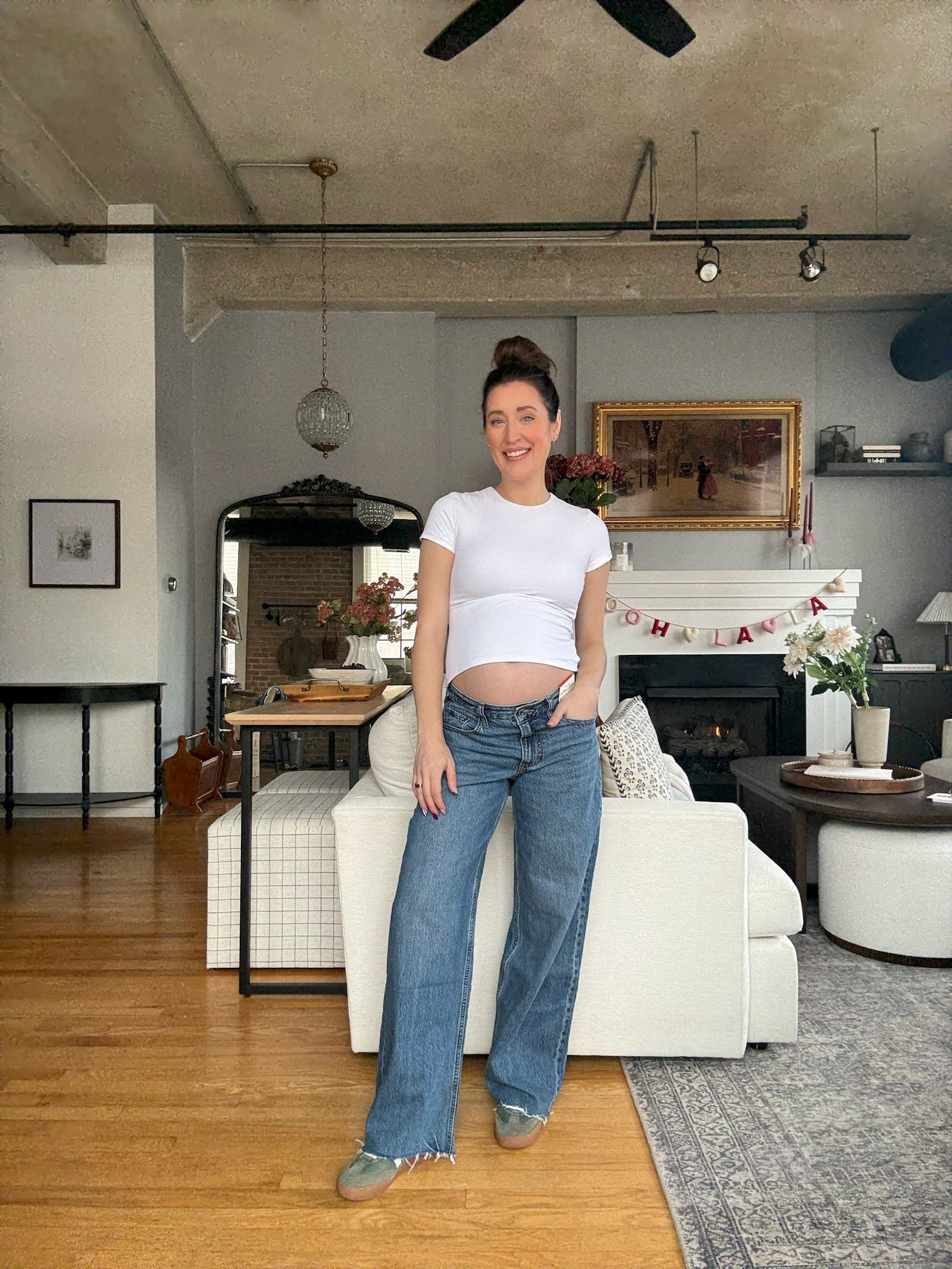 Obsessed with this medium wash they just restocked! This is the Abercrombie low rise ultra loose jean, typically I do a size 24 but for maternity I sized up 2, and will likely return to size up 3! Paired with the best bra free baby tee and slip on sneakers that are a pregnancy must have 

#LTKBump #LTKmomlife #LTKSaleAlert