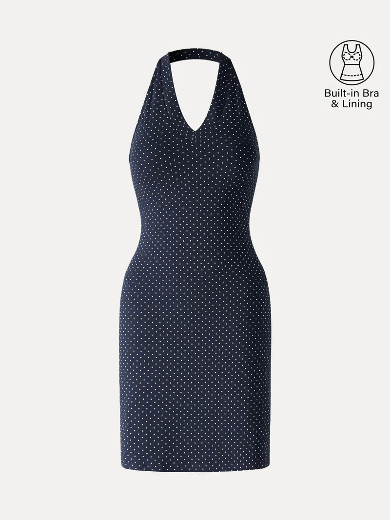 Soft Stretch Cotton Halter Neck Polka Dot Mini Bra Dress Limited Edition | OGLmove