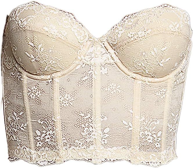 Dominique Tayler Lace Backless and Strapless Corselet Bridal Bra with Breathable Memory Foam Cups | Amazon (US)