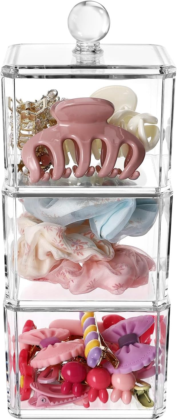 Hair Accessories Organizer for Girls, Clear 3 Stackable Acrylic Hair Tie Organizer for Headband, ... | Amazon (US)