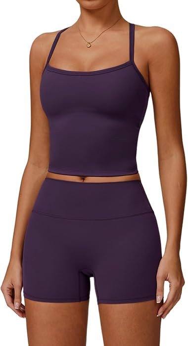 Two Piece Workout Sets For Women Tank Top Matching High Waist Booty Lifting Shorts Gym Yoga Activ... | Amazon (US)