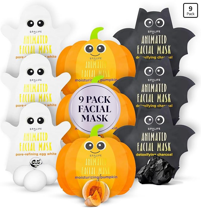 SpaLife Facial Mask Sheet Bundle - Pumpkin, Ghost, Bat - Halloween Character Mask Bundle - Face M... | Amazon (US)