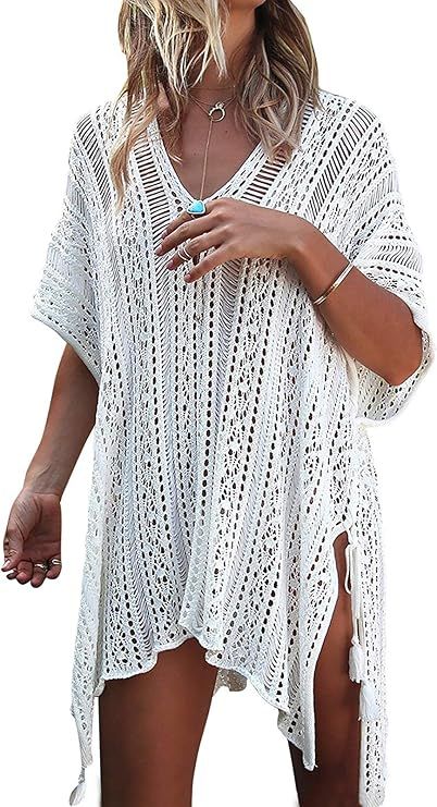shermie Swimsuit Cover ups for Women V Neck Loose Beach Bikini Bathing Suit Cover up | Amazon (US)