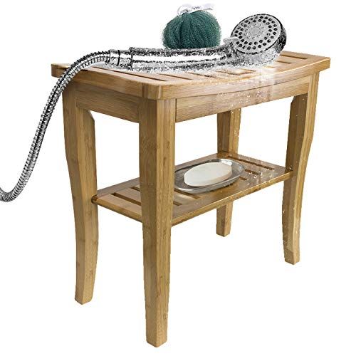 Sorbus Bamboo Shower Bench Stool with Shelf — 2-Tier Wood Storage & Seating for Bathroom, Shower Ben | Amazon (US)