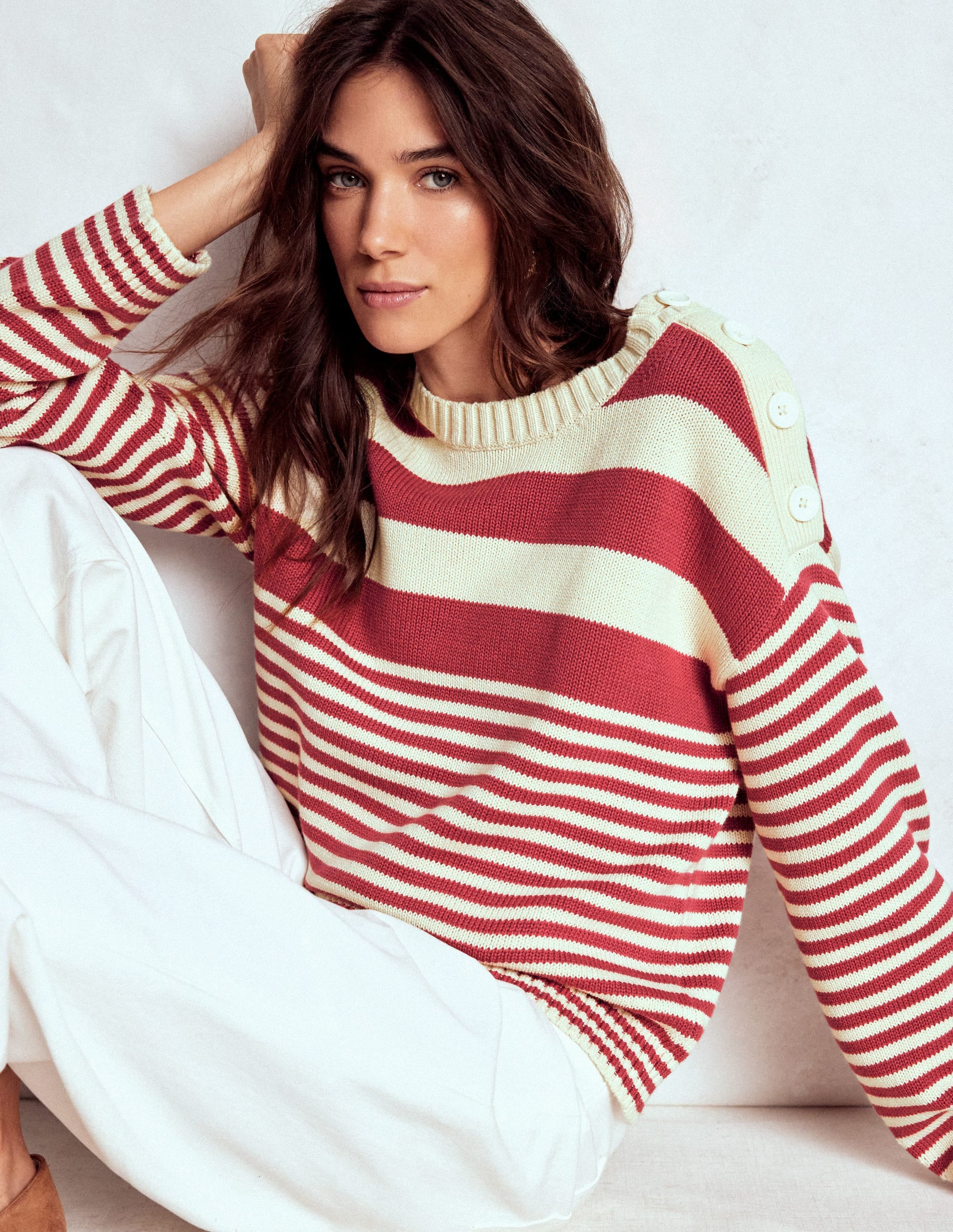 Jemma Chunky Cotton Jumper-Warm Ivory/ Terracotta | Boden UK