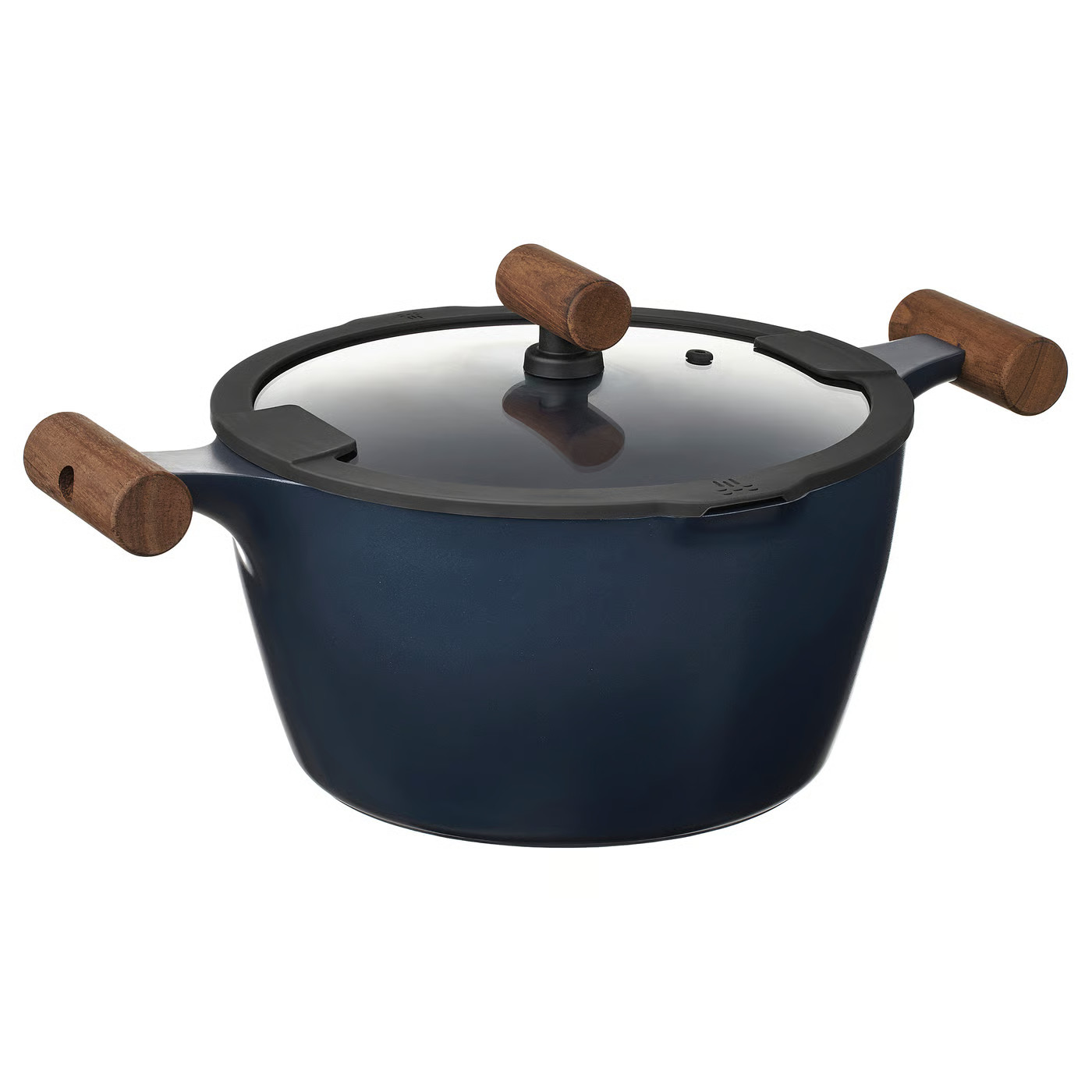 KLIPPFISK Pot with lid, non-stick coating glass/wood black-blue, 5.3 qt | IKEA US