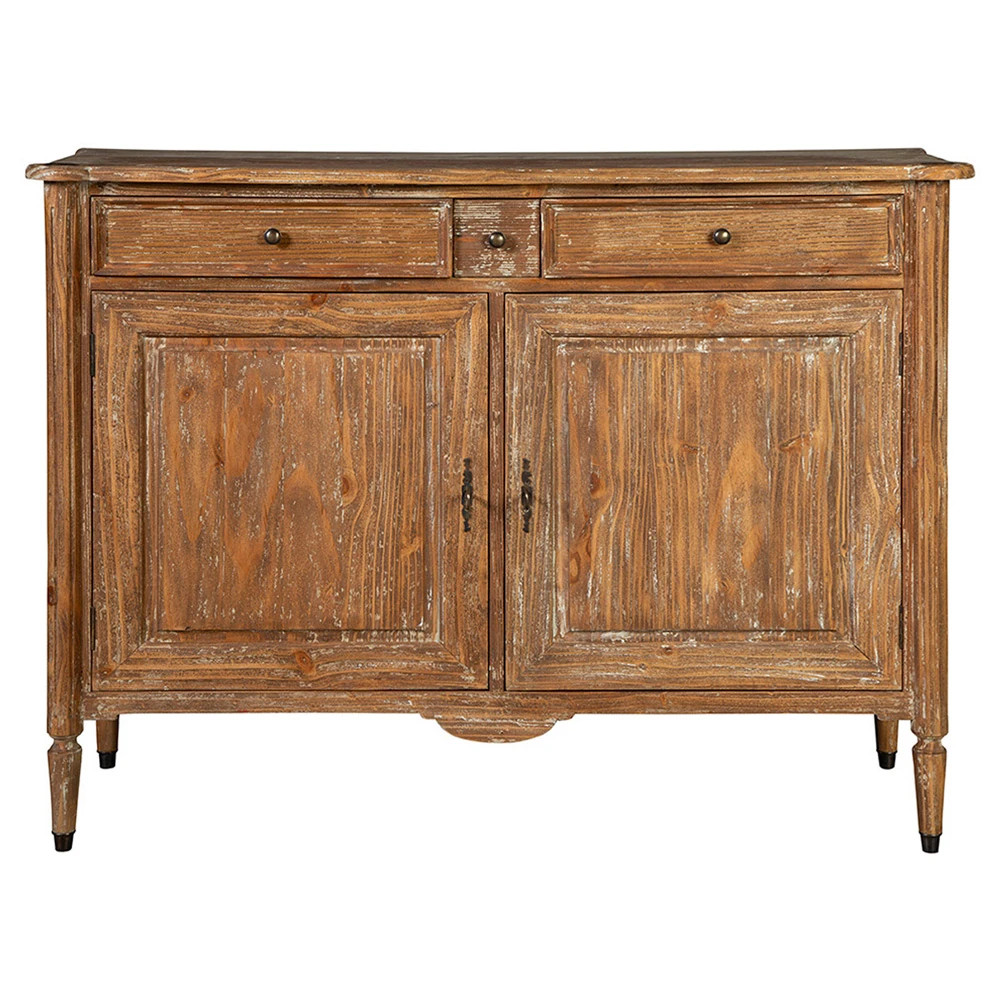 Renley Rustic Lodge Distressed Brown Mahogany Wood Cabinet | Kathy Kuo Home
