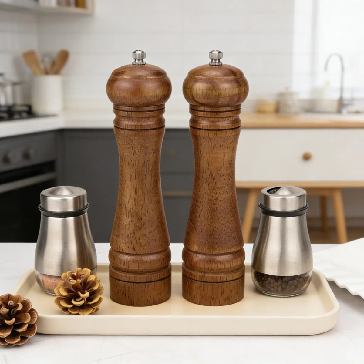 Premium Oak Wood Salt And Pepper Grinder Set With Adjustable Ceramic Grinder Mechanism - Refillab... | Wayfair North America
