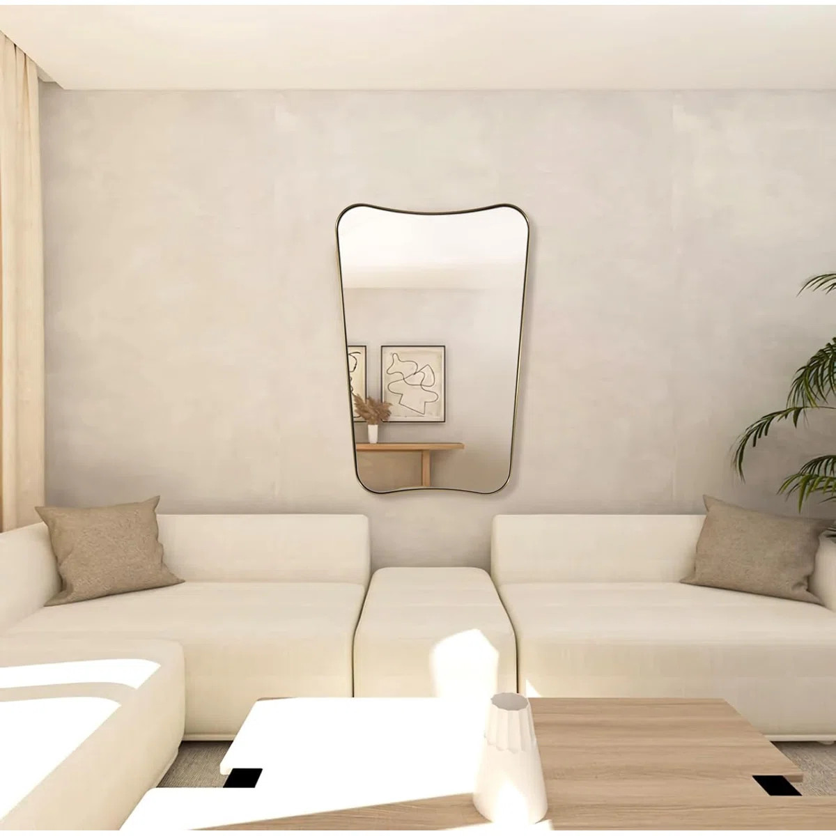 Elaxi Modern Concave Top Rectangle Irregular Scalloped Bathroom Wall Mirror | Wayfair North America