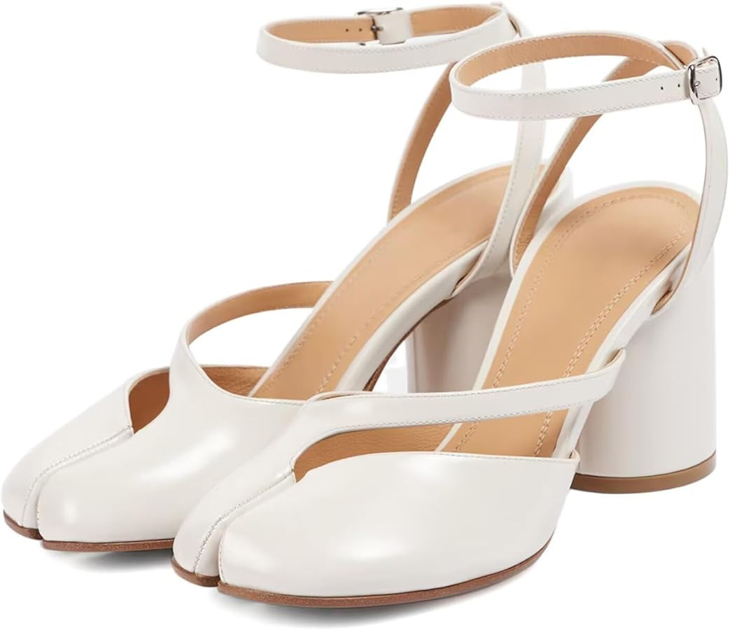 Agodor Women's Chunky Block High Heels Split Toe Pumps Ankle Strap Japanese Tabi Shoes Slingback ... | Amazon (US)