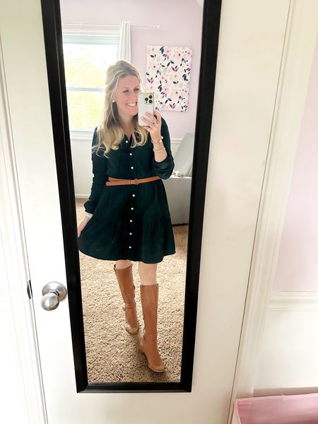 Easy and cute fall outfit! Add riding boots and a classic leather belt to a corduroy dress for extra style. Super cute outfit for thanksgiving too! 

Fall outfit, fall dress, corduroy, mini dress, riding boots, fall shoes, boots, fall boots, equestrian, leather belt, fall style, preppy, preppy outfit, preppy style, j.crew, j.crew factory, thanksgiving outfit  

#LTKSeasonal #LTKstyletip #LTKHoliday