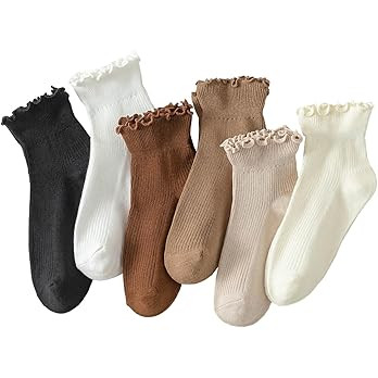 6 Pairs of Ruffle Socks Women, Ruffle Turn-Cuff Casual Cute Girl Ruffle Socks Breathable Cool Ruf... | Amazon (US)