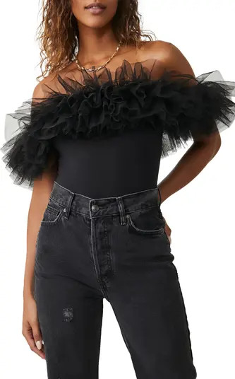 Big Love Tulle Accent Sleeveless Bodysuit | Nordstrom