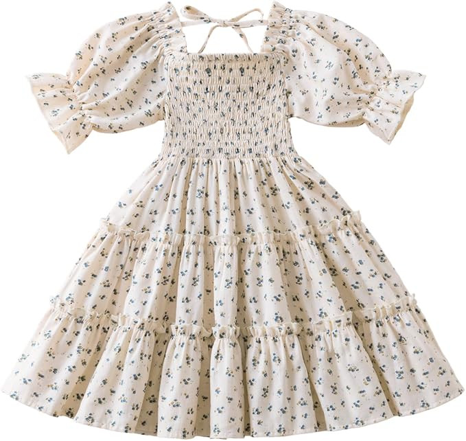 NNJXD Little Girl Floral Dress Princess Girls Casaul Printed A-line Sundress | Amazon (US)