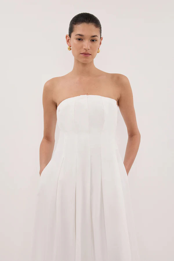 LILLY WHITE COTTON STRAPLESS MIDI DRESS | DISSH