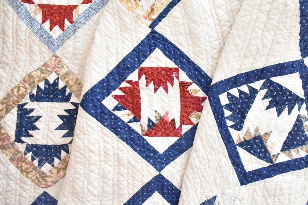 Antique Red Quilt Indigo Blue Red and White Vintage Quilt - Etsy | Etsy (US)