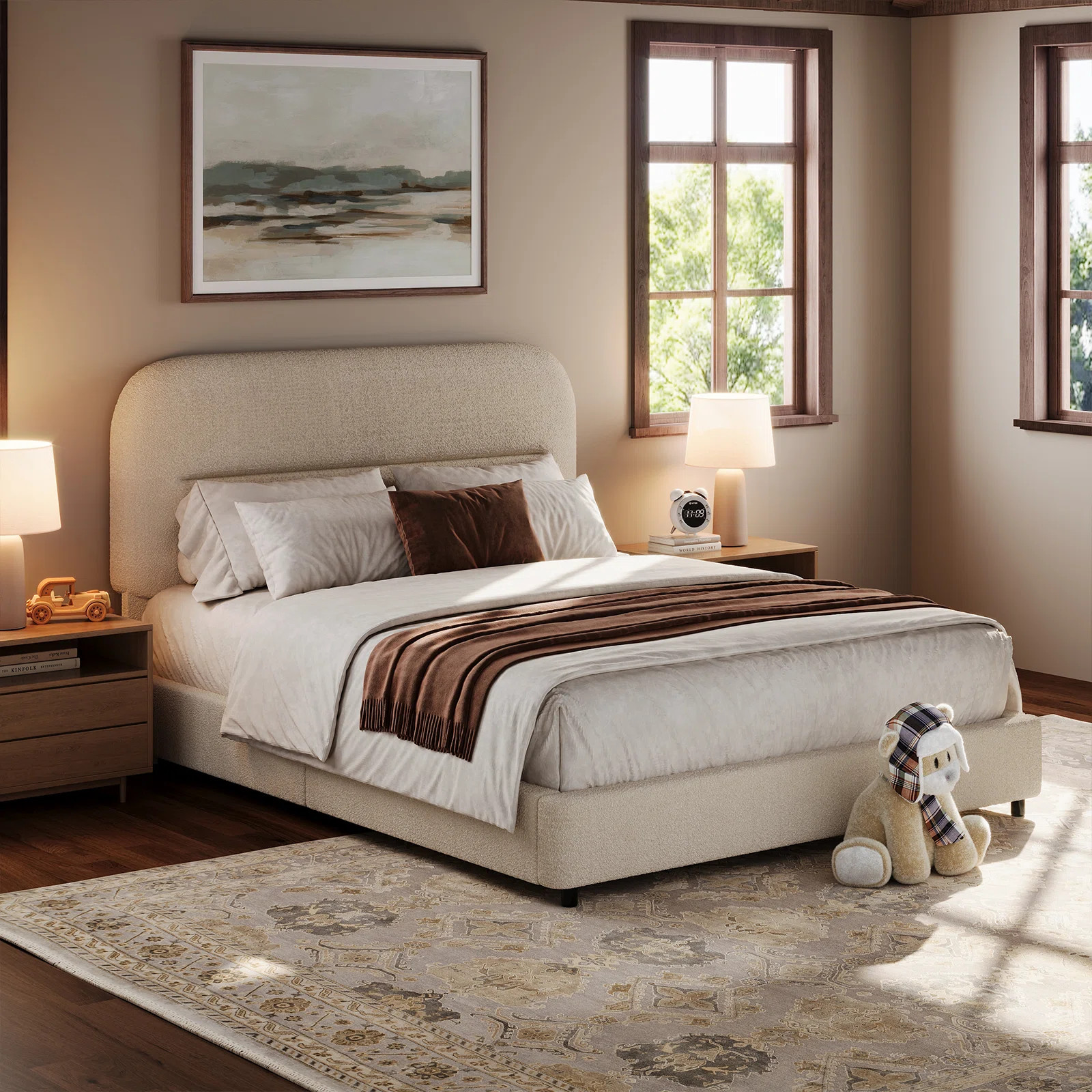 Bensu Platform Bed Frame, Cloud Collection with Boucle Upholstery & Rounded Headboard, Thickened ... | Wayfair North America